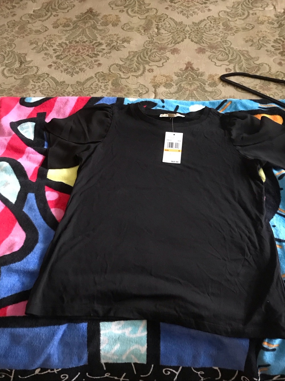 MICHAEL Michael Kors Black Short-Sleeve Puff Shoulder Tee